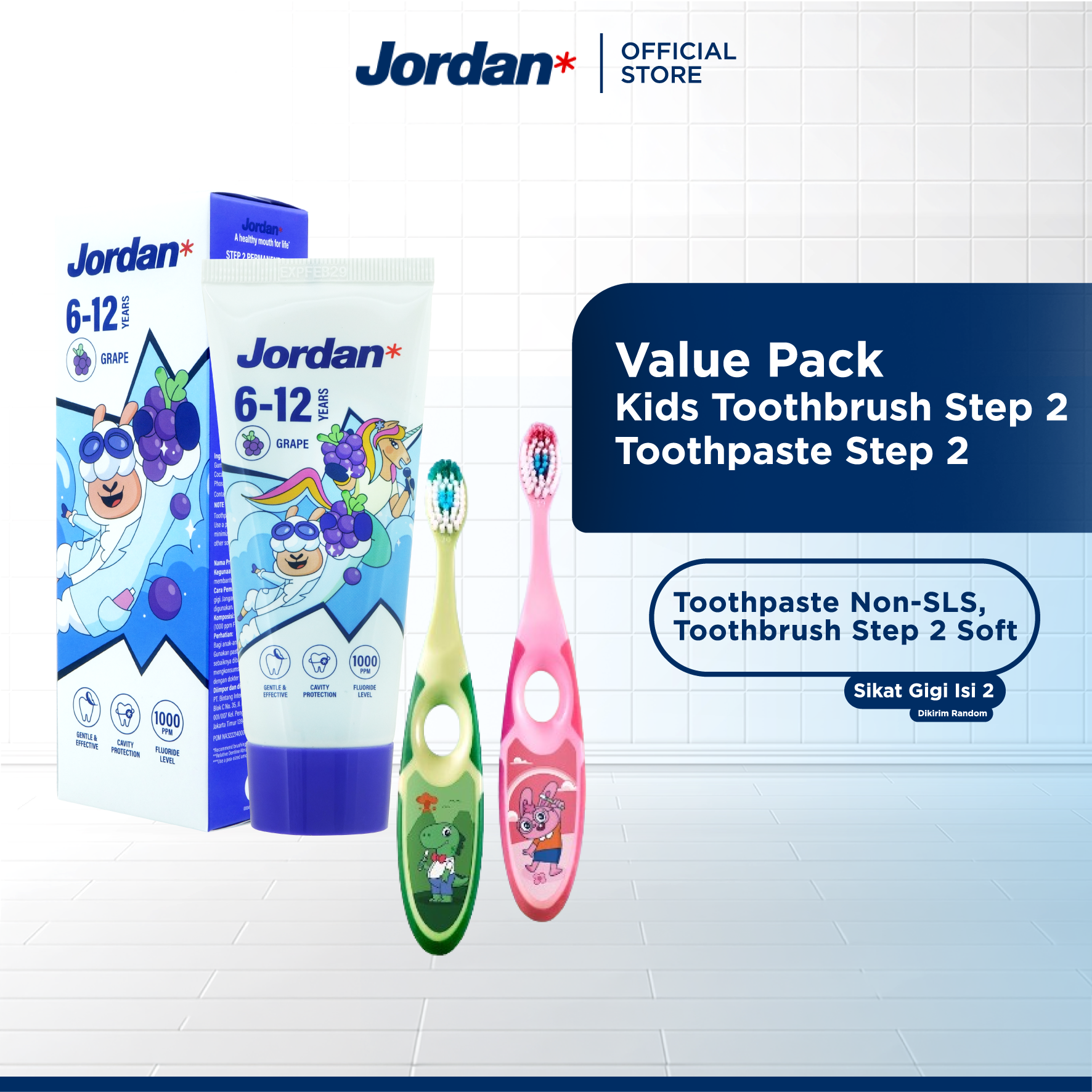 Jordan Oral Care - Step 2 Value Pack (Sikat Gigi Anak Step 2 & Odol Anak Step 2) - Sikat Gigi dan Pasta Gigi Anak