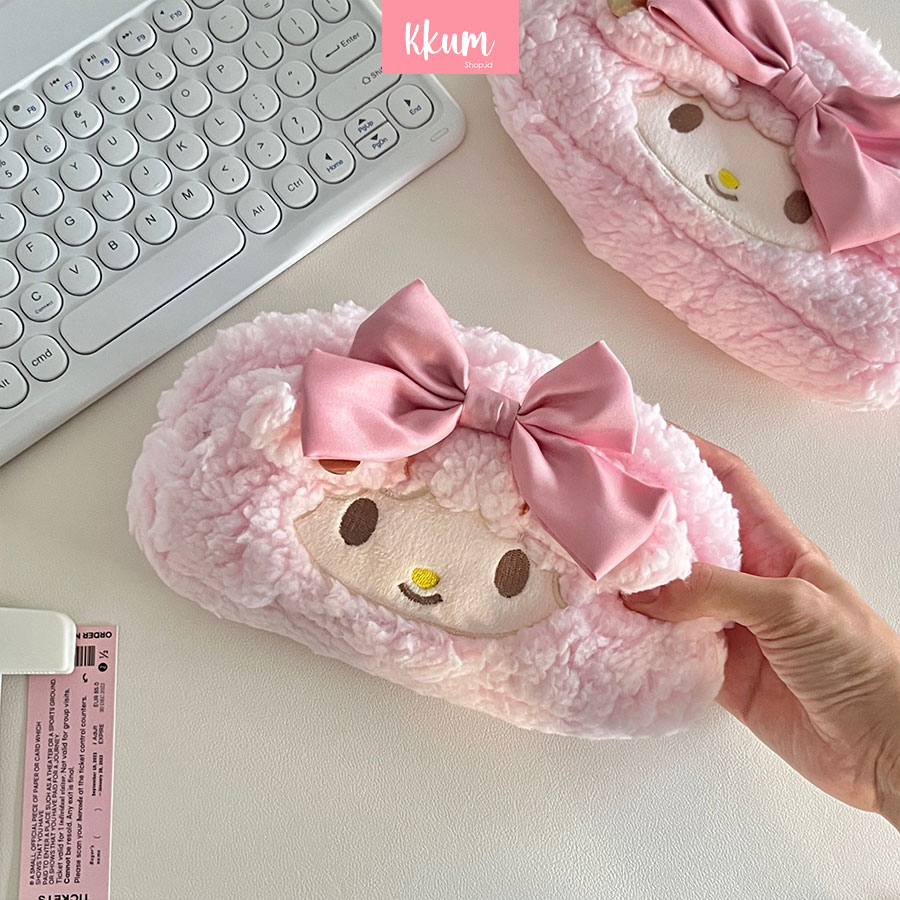Kotak Pensil Fluffy Cute Pink Pencil Case Large Kawaii Stationery School Supplies