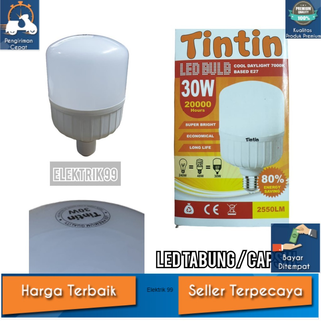 Lampu LED Tinitn Capsul 30 Watt / Bohlam Led Tintin Tabung 30 Watt Putih