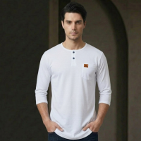 Baju Kaos Kurta Pakistan Pakaian Muslim Pria Dewasa Lengan 3/4 Cotton Combed 24s