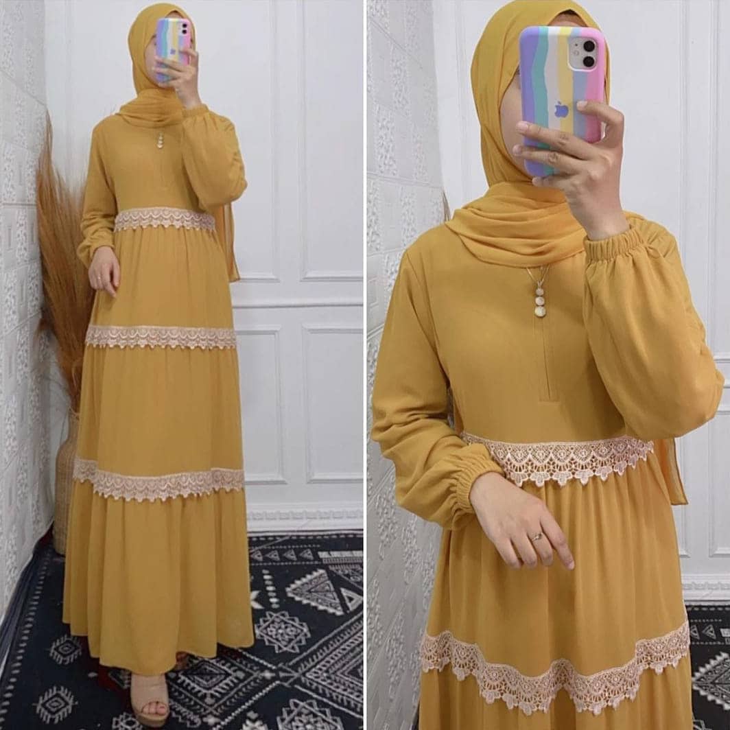 Baju Muslim Modern ANJANI DRESS KF CERUTY BABYDOLL MIX RENDA FULL PURING Gamis Wanita Gamis Murah Gamis Wanita Renda Gamis Jumbo Kekinian 2021 BEST SELLER