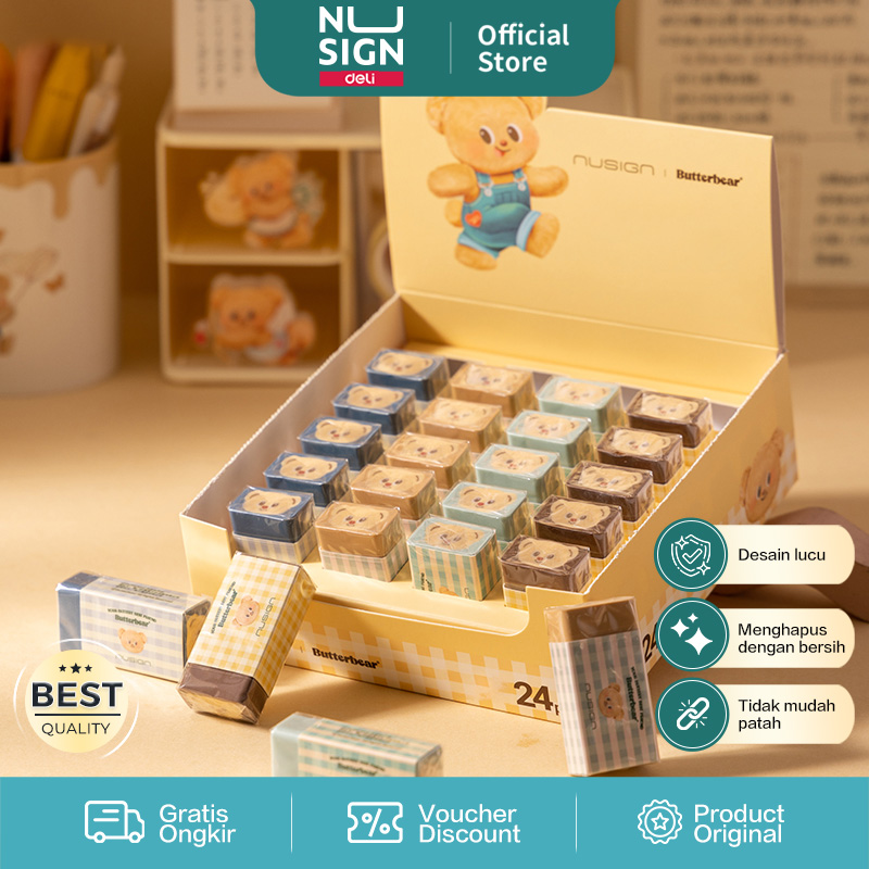 Deli x Butterbear Penghapus / Eraser Tidak Mudah Patah NS036-B