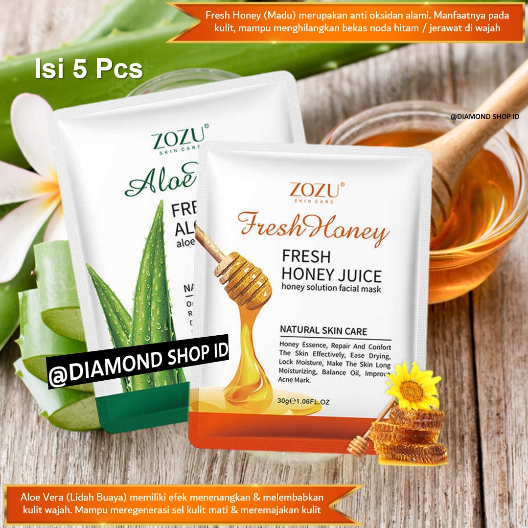 Isi 5 Pcs Termurah !!! Masker Wajah Honey & Aloe Vera Sheet Mask / Masker Wajah Organik Aloe Vera...