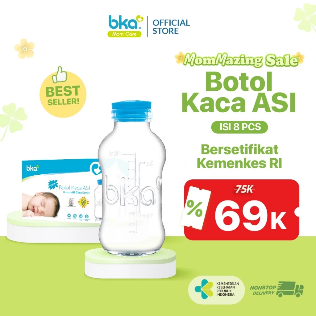BKA Botol Kaca ASI 8 pcs - Aman Simpan ASI Jangka Panjang