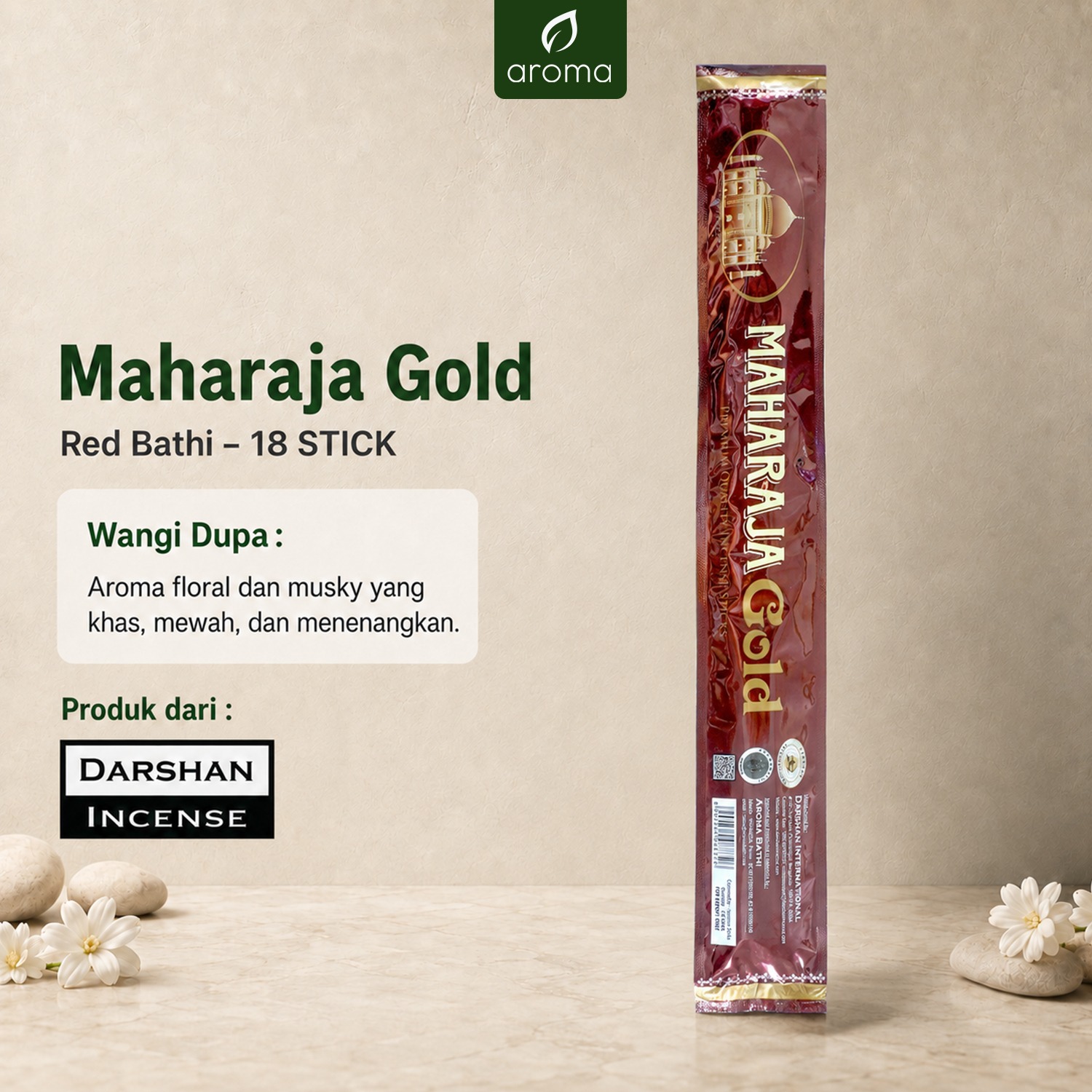Dupa India Aromaterapi Economy Red Bathi - Darshan Life Maharaja Gold 18 Sticks