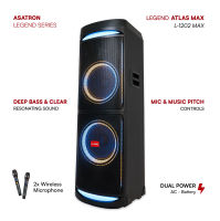 Asatron Legend ATLAS MAX Bluetooth Karaoke Party Speaker Dual Pitch Control 2 UHF Wireless Mics