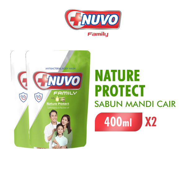 [Paket isi 2] NUVO Family Sabun Mandi Cair Hygiene Protect Pouch 400ml