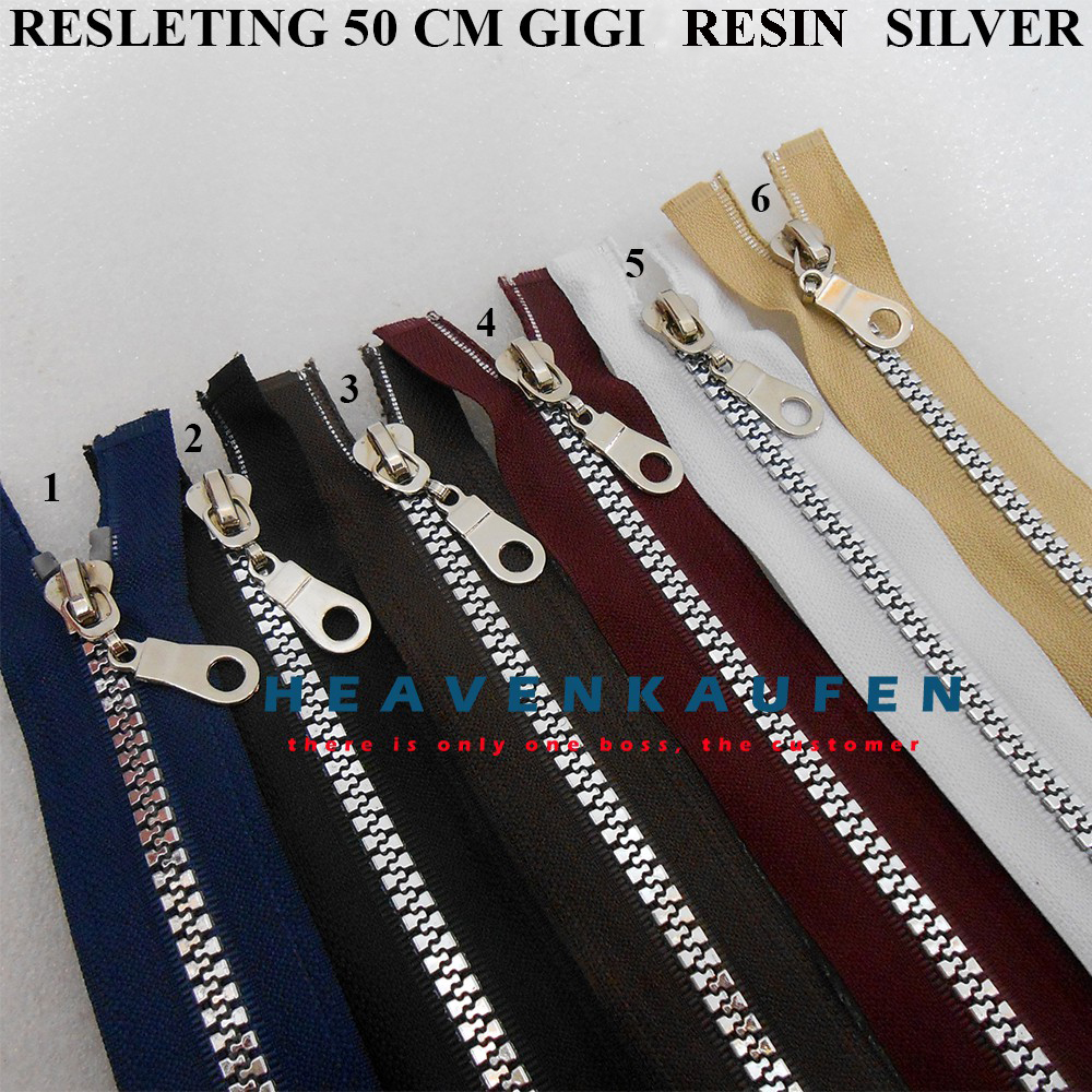 Resleting Zipper Retsleting 50 cm Gigi Resin Silver Harga Per 1 Pcs