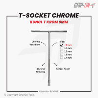 Grip-On T Socket Chrome Kunci Sok T Krom / Kunci T Krom Socket Heksagonal (6 PT)