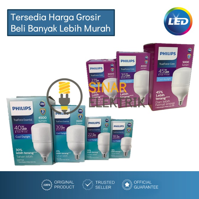 PHILIPS TrueForce 18W 22W 27W 30W 35W 40W 45W Lampu Bohlam LED Jumbo TForce Kapsul Putih