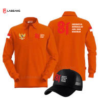 Bonus Topi..! Polo Shirt Panjang Hut Ri Ke 81 Kemerdekaan Indonesia 17 Agustus 2026 Unisex Pria Wanita RED