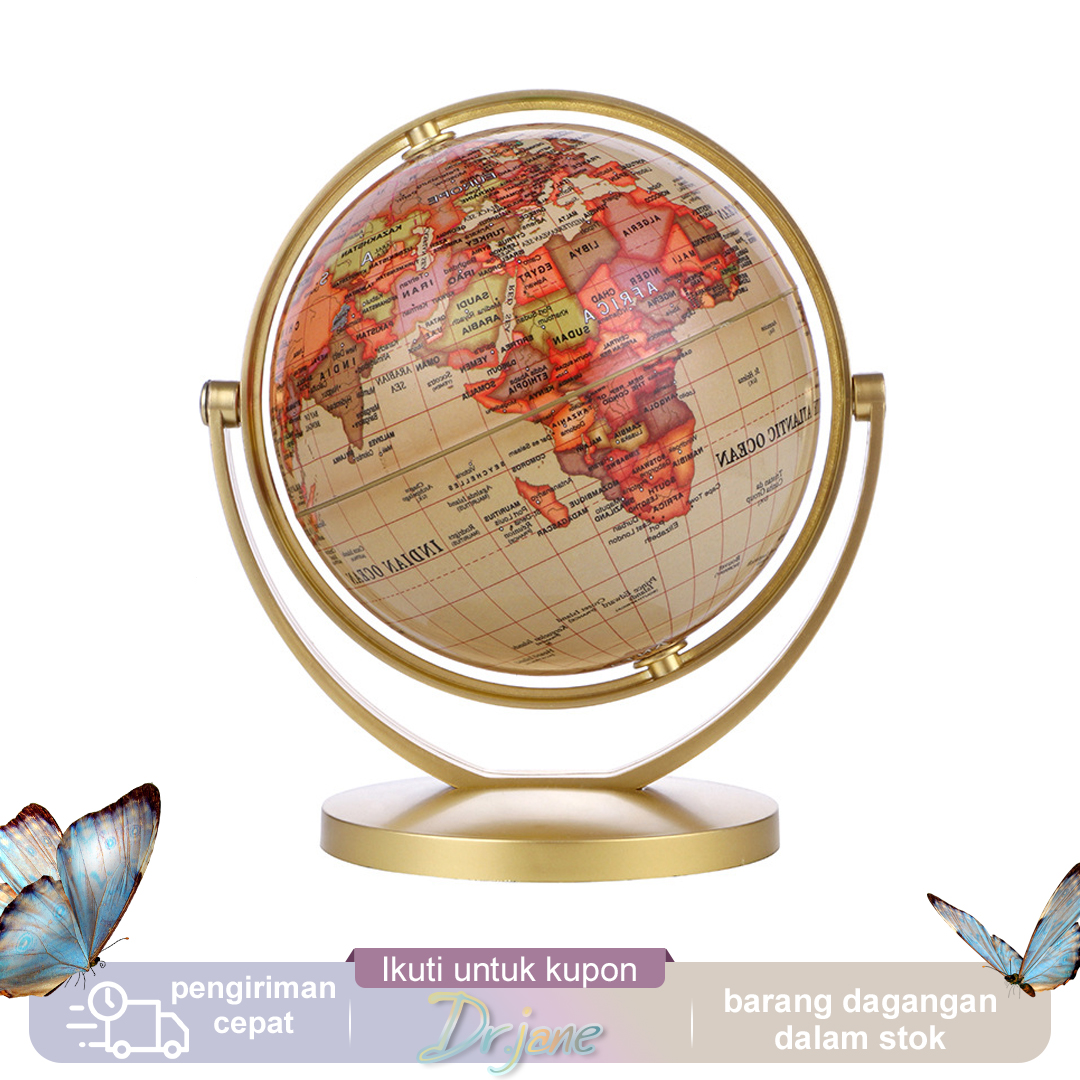 Eyre 16 Cm/4 Cm Emas Peta Dunia Dunia 360 ° Berputar dengan Berdiri Sekolah Geografi Perlengkapan Pendidikan Anak-anak Menjelajahi Rumah Kantor DekorasiGold World Globe Map 360° Rotating