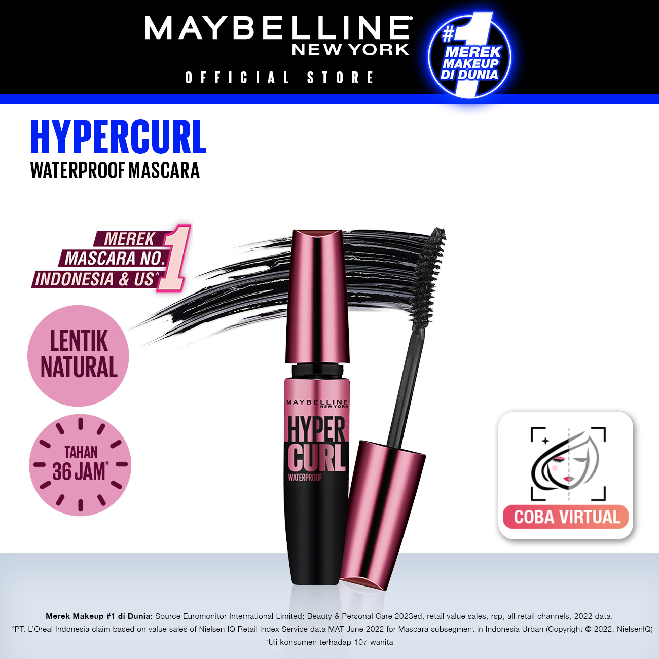 MAYBELLINE OFFICIAL Volume Express Hypercurl Waterproof Mascara 9.2 ml Maskara Eye Make up Bulu M...