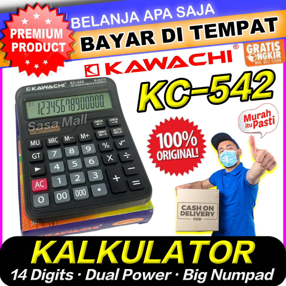 [COD] Kalkulator Kawachi KC-542 14 Digit Electronic Calculator Basic Digital Dual Power Solar and Battery Tombol Besar Auto Off Usaha Dagang Sekolah Kantor Check Correct Laz COD Bisa Bayar di Tempat Sasa Mall
