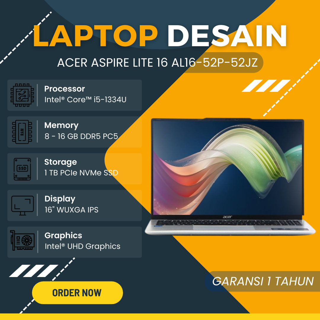 Laptop Desain 16" Acer - Core I5-1334U - RAM 16GB DDR5