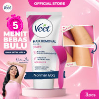 [Paket isi 3] Veet Normal Pure Formula Aloe Vera & Rose Extract 60gr - Krim Perontok Bulu Waxing Pencukur Penghilang Bulu
