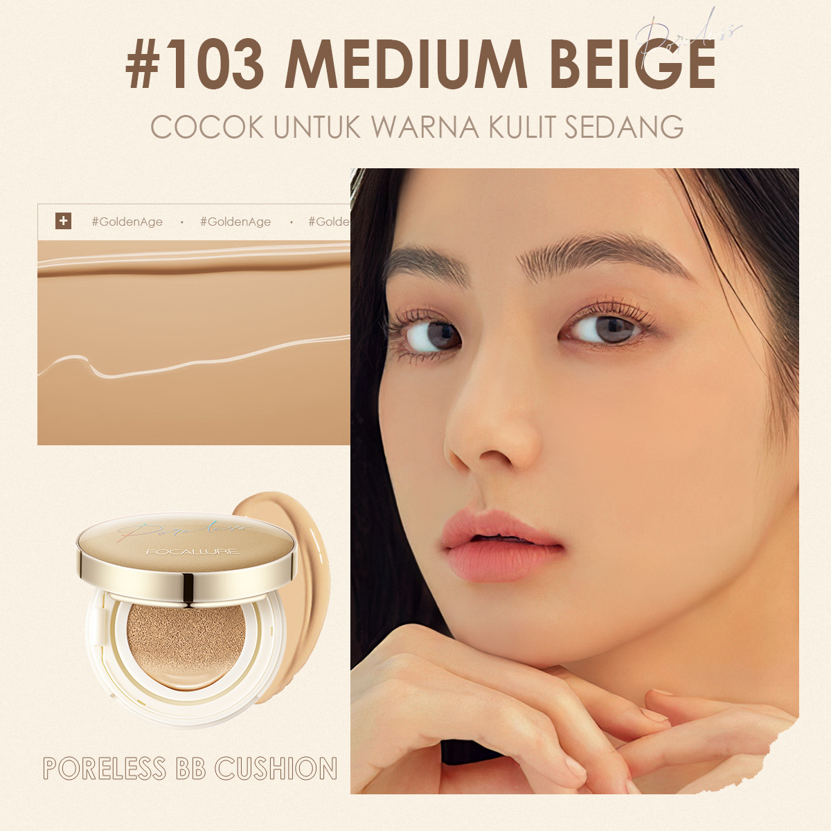 FOCALLURE Matte Poreless BB Cushion Full Coverage Soft Plant Extracts #GoldenAge