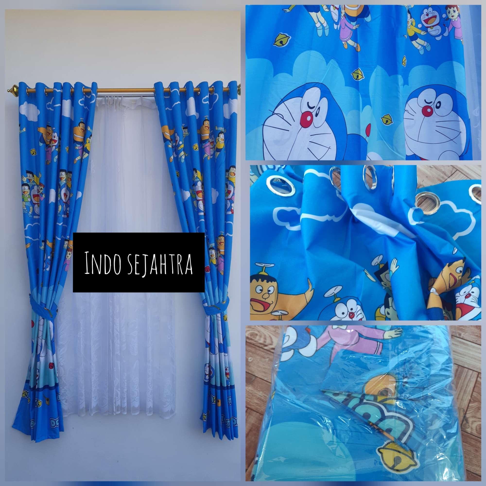 Gorden Gordyn hordeng karakter doraemon biru tirai jendela pintu minimalis murah dekorasi kamar tidur anak terlaris