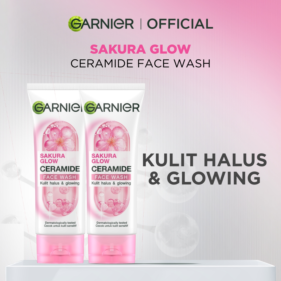 (PAKET HEMAT ISI 2) Garnier Sakura Glow Glowing Face Wash Skin Care - 100ml (Pembersih Wajah Untu...