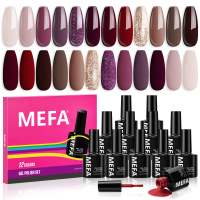 MEFA Gel Nail Polish 12 Warna Nude Gel Brown Hitam Gel Putih Gel Hitam Polish Set Polish dengan Basis Top Coat Kit Nail Art Gift Manicure Kit Mulai Kado Wanita