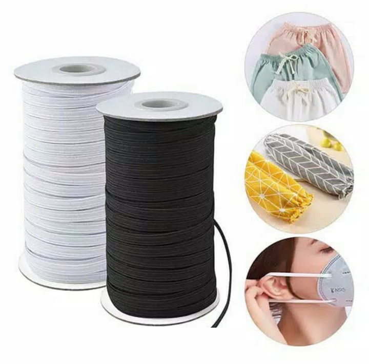 KARET ELASTIS METERAN UKURAN 6mm /8mm/ 10mm / per 5 meter warna hitam dan putih / karet elastis meteran