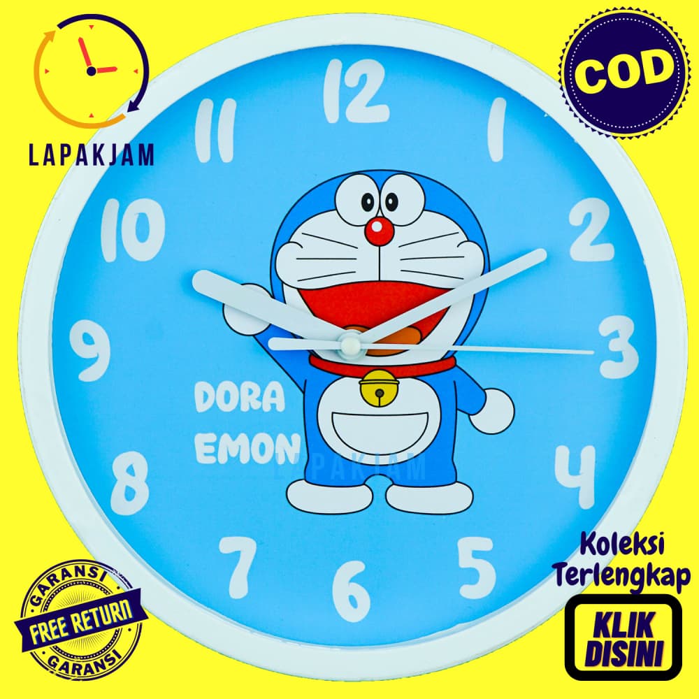 Jam Dinding Quartz Dekorasi Kamar Anak Murah Besar Karakter NN1101 Doraemon Biru Bagus BestSeller