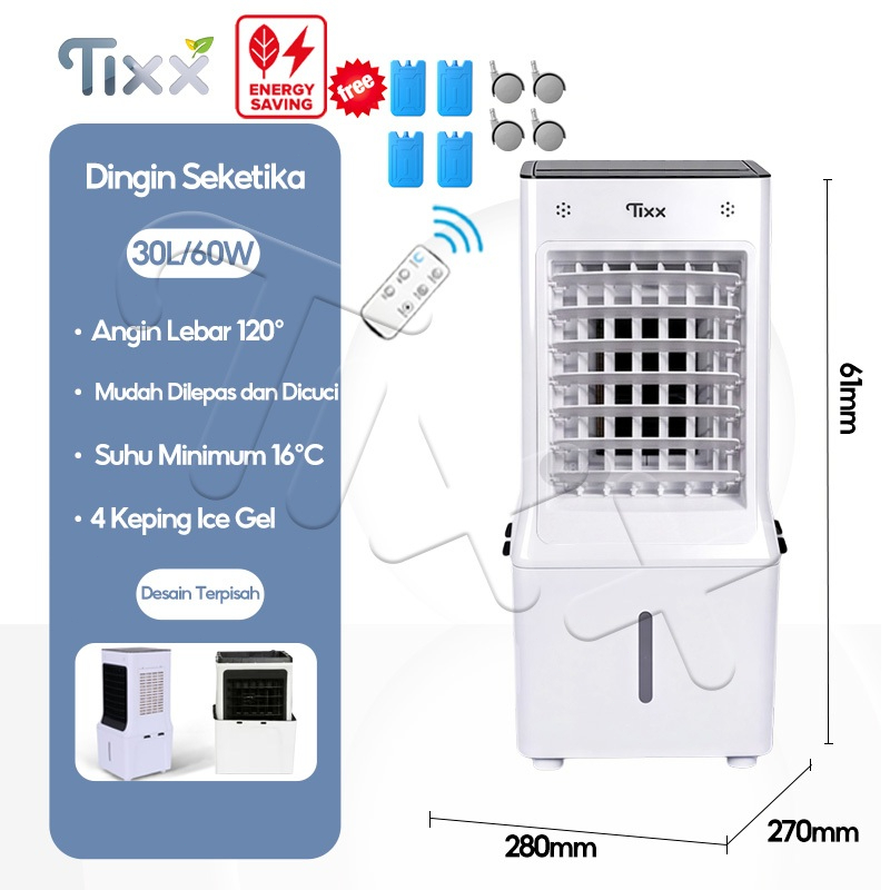TIXX Air Cooler Pendingin Ruangan Tangki Air Terpisah 30L 9000BTU Kipas Angin Pendingin Udara Ind...