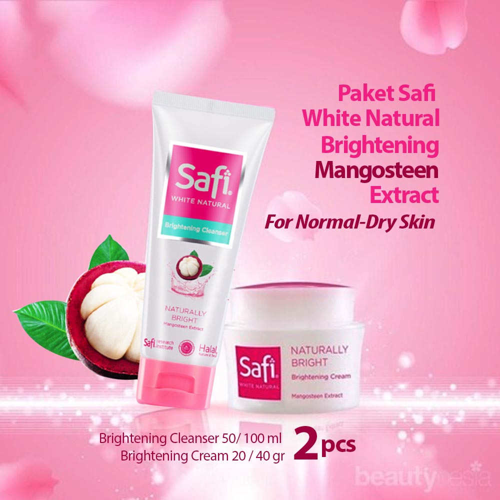 Paket Safi White Natural Mangosteen 2 pcs (Cleanser 50/100 ml, Cream 20/45 gr) Untuk Kulit Normal-Kering