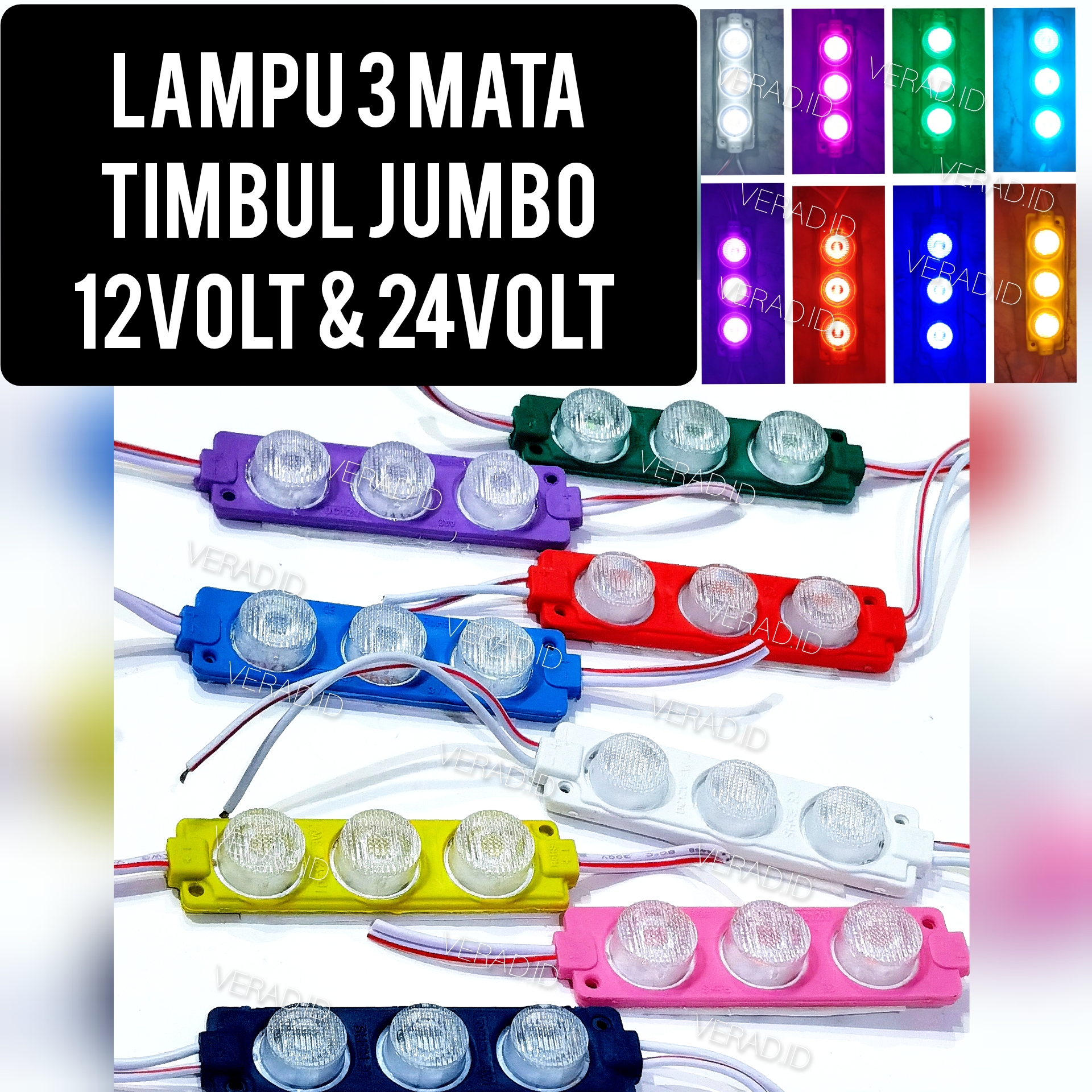 LAMPU LED 3 MATA BESAR KOLONG BAK TRUK 12V 24V 12 Volt 24 Volt