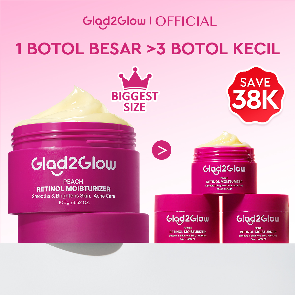 Glad2Glow Peach Retinol Moisturizer 30g Moisturizer g2g Moist Pelembab Wajah Retinol Anti Aging R...