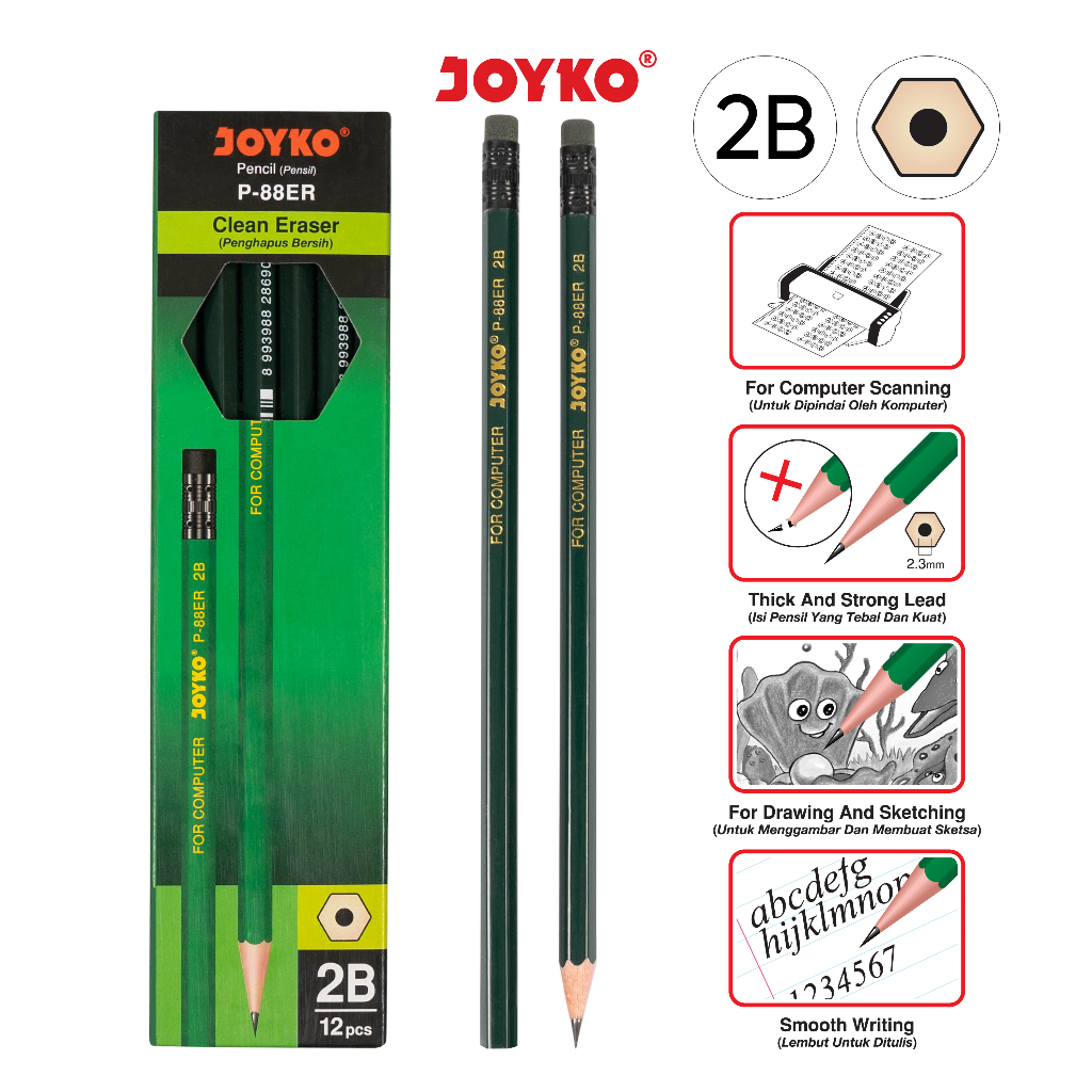 pensil Joyko 2B P-88ER/pensil Joyko ada hapusan/pencil Joyko