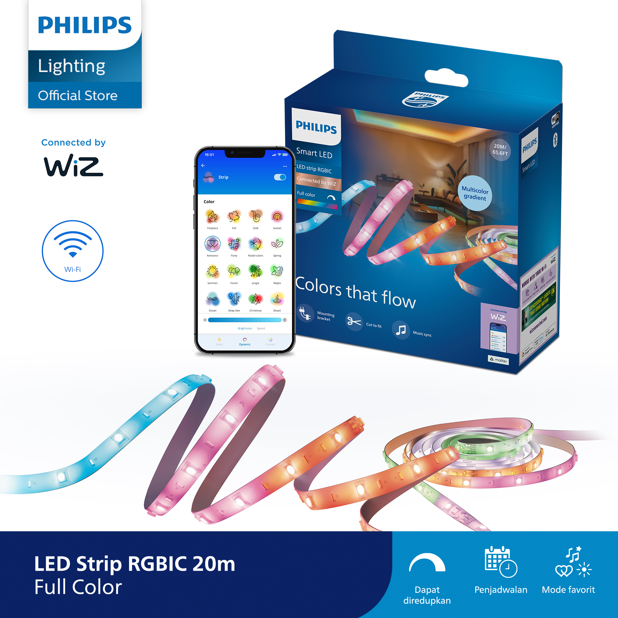 Philips Lampu Smart Wifi Led Strip RGBIC 20M