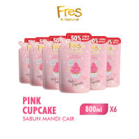 [Paket isi 6] Fres & Natural Sabun Mandi Cair Pink Cupcake Pouch 800ml