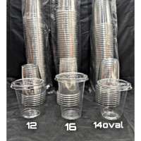 Gelas Plastik PET 12oz 14oz Oval 16oz SJP + Lid Premium Tebal TERMURAH