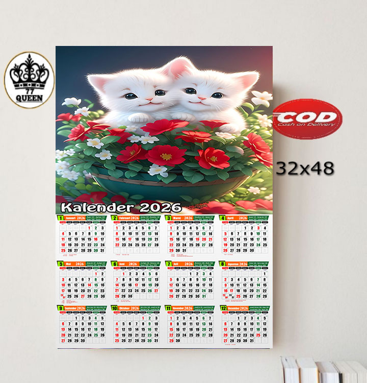 KALENDER DINDING 2026/KALENDER 2026/POSTER DINDING GAMBAR KUCING/HIASAN DINDING RUMAH