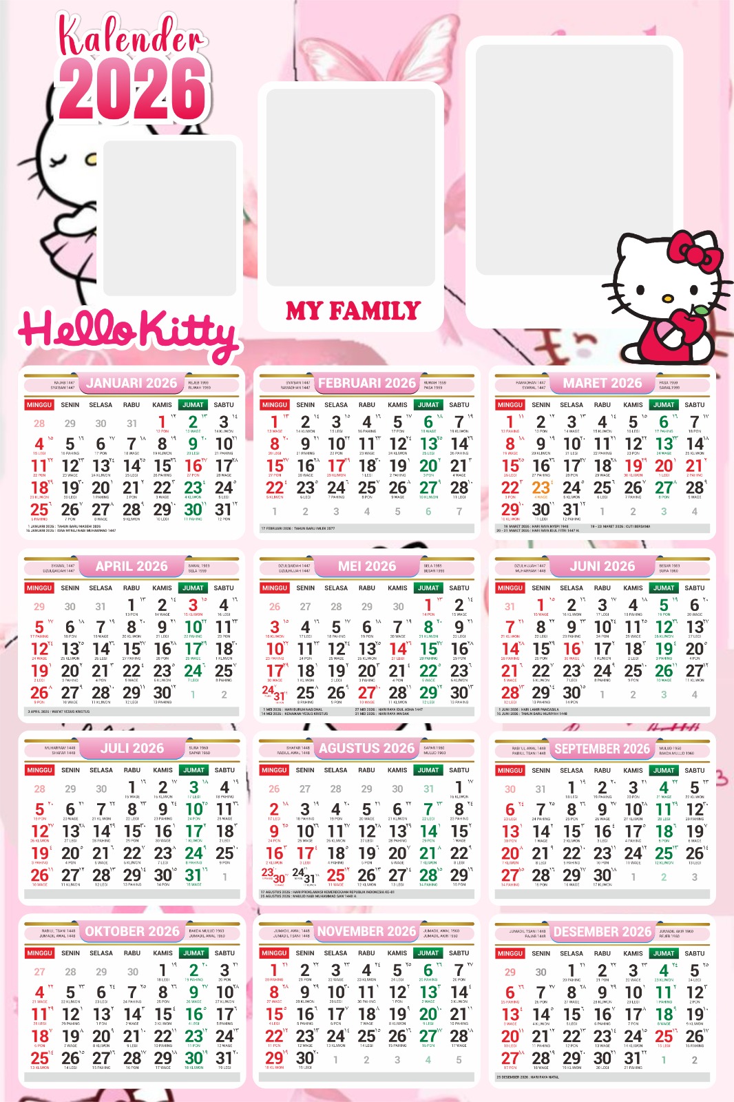 Kalender Custom 2026 Foto Sendiri BEBAS Pilih Karakter yg tersedia Size 32x48 cm
