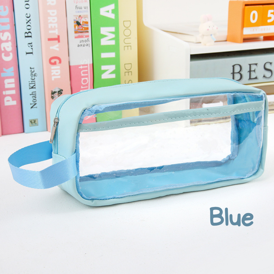 KAWA Kotak Pensil Transparan Tempat Alat Tulis Waterproof Kapasitas Besar Plastik Tebal Makeup Pouch Warna Pastel Macaroon Aesthetic Estetik