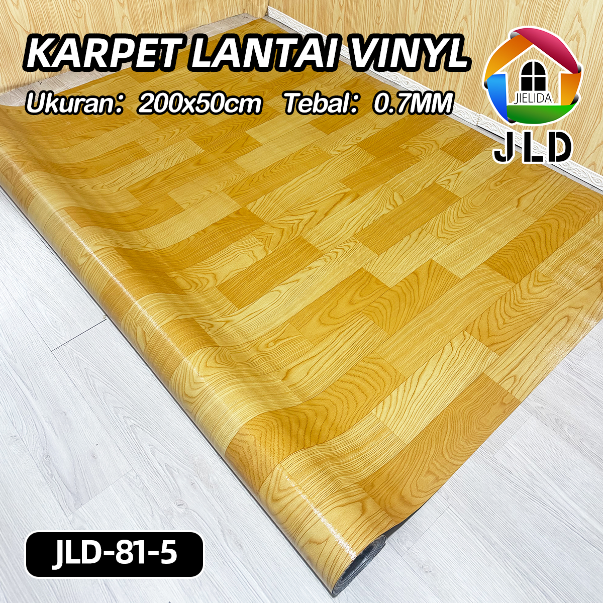 JieLiDa Karpet Lantai Vinyl Meteran Korea (Lebar 200cm x 50 cm) Tebal 0.7mm Harga Per 1/2 Meter Motif Kayu Dasar