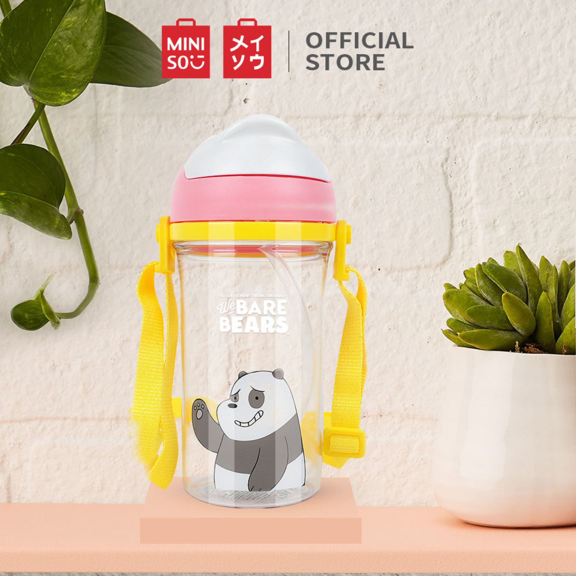 MINISO Botol Minum Air Plastik Sedotan We Bare Bears Lucu Anak 400ml botol minum anak model smiggle ada sedotan 500ml bahan plastik