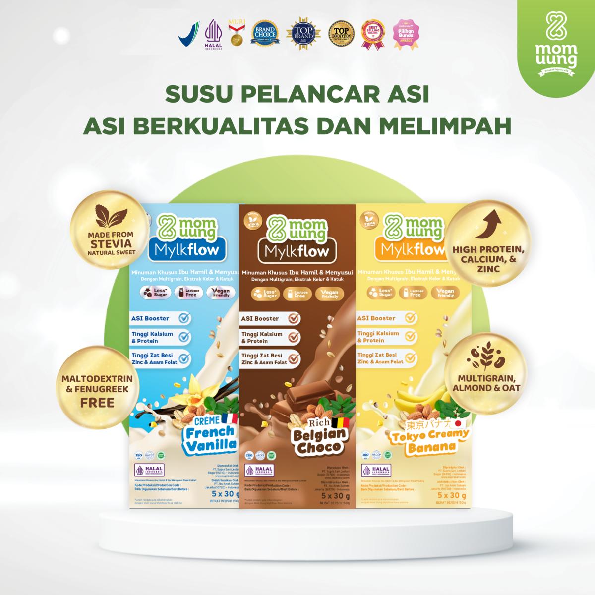 Mom Uung Susu Mylkflow ASI Booster Belgian Choco / French Vanilla / Tokyo Creamy Banana / Susu Sehat & Yummy Vegan Friendly Lactose Free