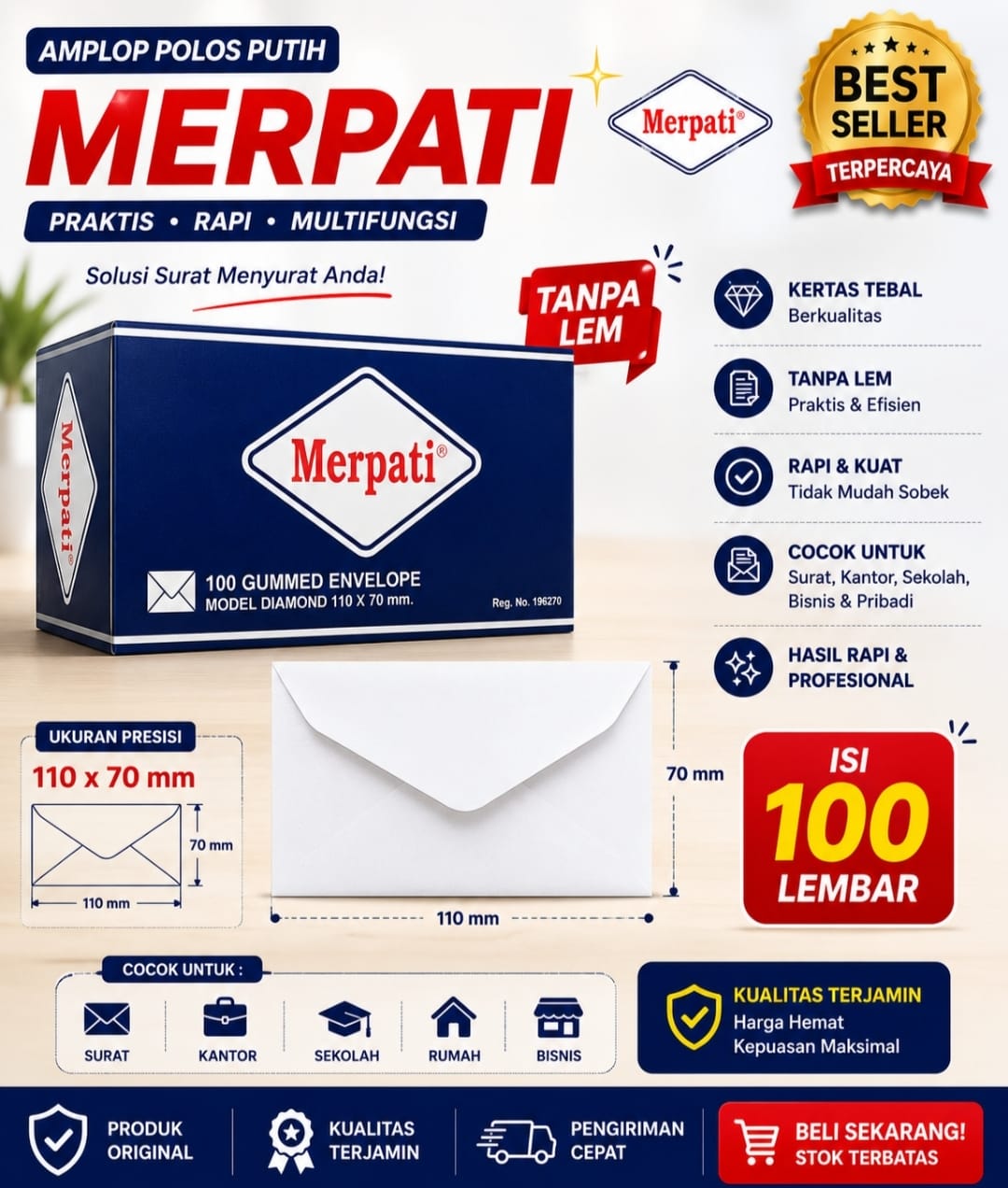 RGT - Amplop Kecil Merpati / Amplop Undangan Putih 110 x 70 mm Isi 100 Lembar