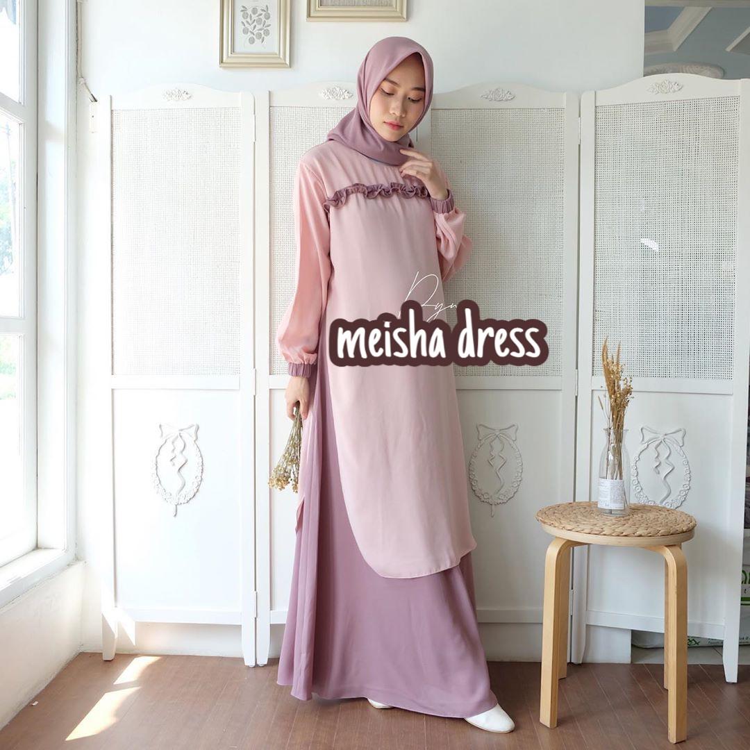 Baju Muslim Modern Gamis  MEISHA DRESS WOLFICE 2 layer mix katun Wanita Paling Laris Dan Trendy Baju Panjang Polos Muslim Dress Pesta Terbaru Maxi Muslimah Termurah Pakaian Modis Simple Casual Terbaru 2019