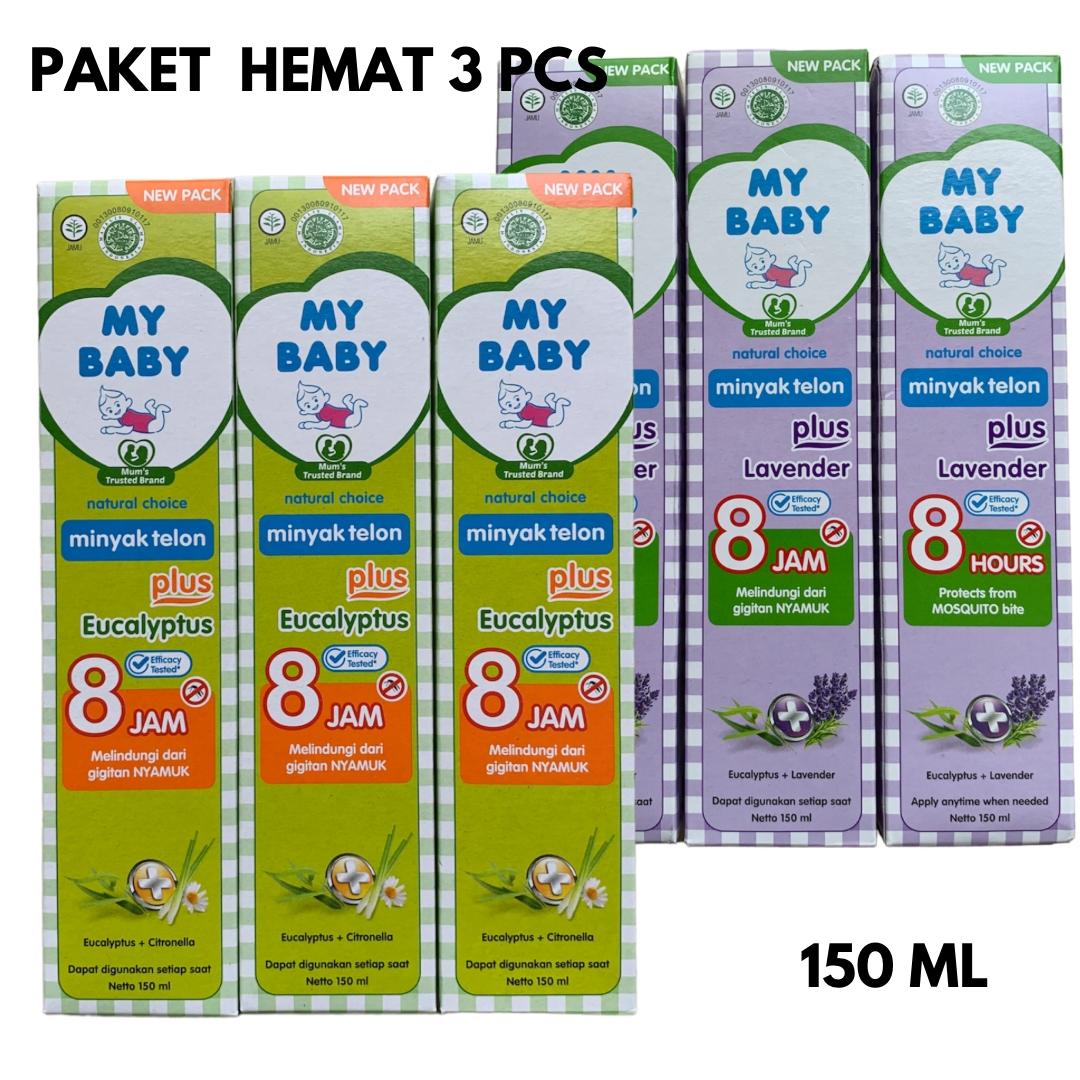 Paket 3 Pcs My Baby Minyak Telon Plus Eucalyptus/Lavender 150ml - Perlindungan 8 Jam untuk Kulit Lembut