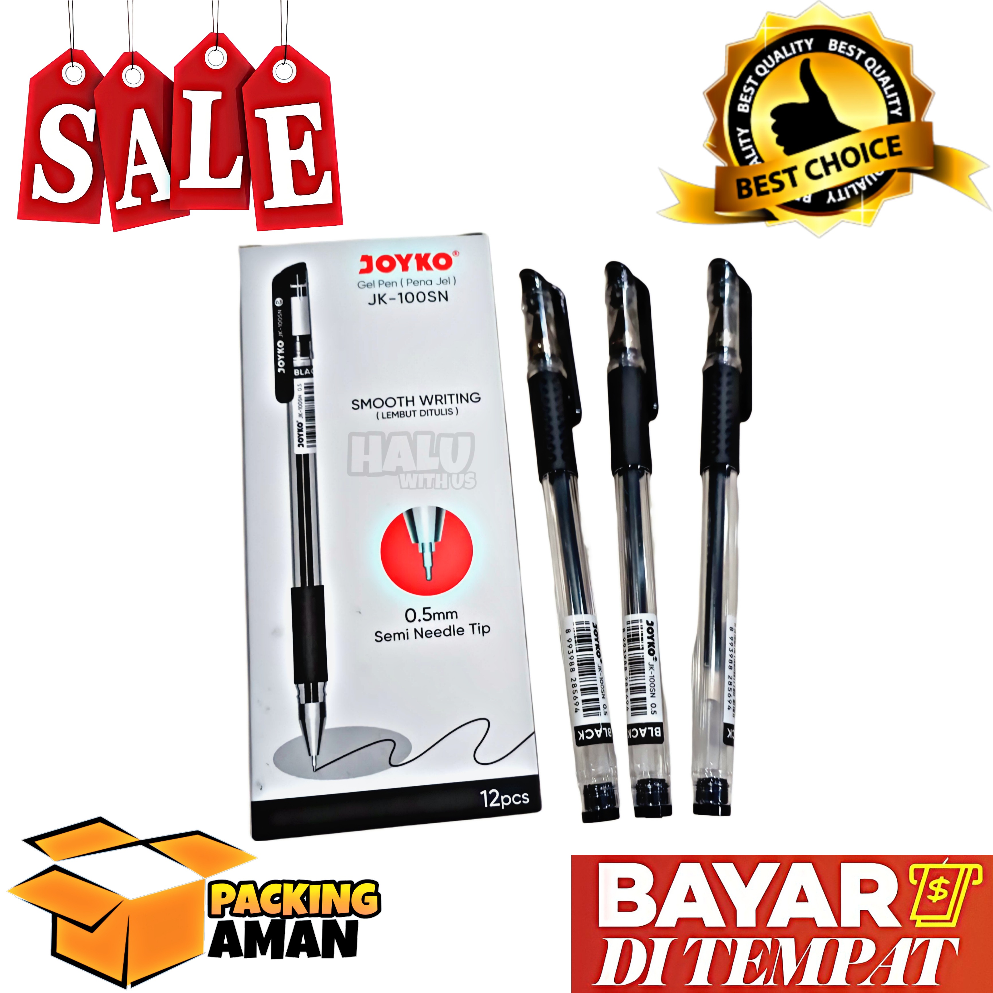 (BISA COD) PROMO 12 Pcs Pulpen / Pen Gel Joyko JK-100SN Smooth Writing / Warna Hitam / Pena Gel / Pulpen Hitam