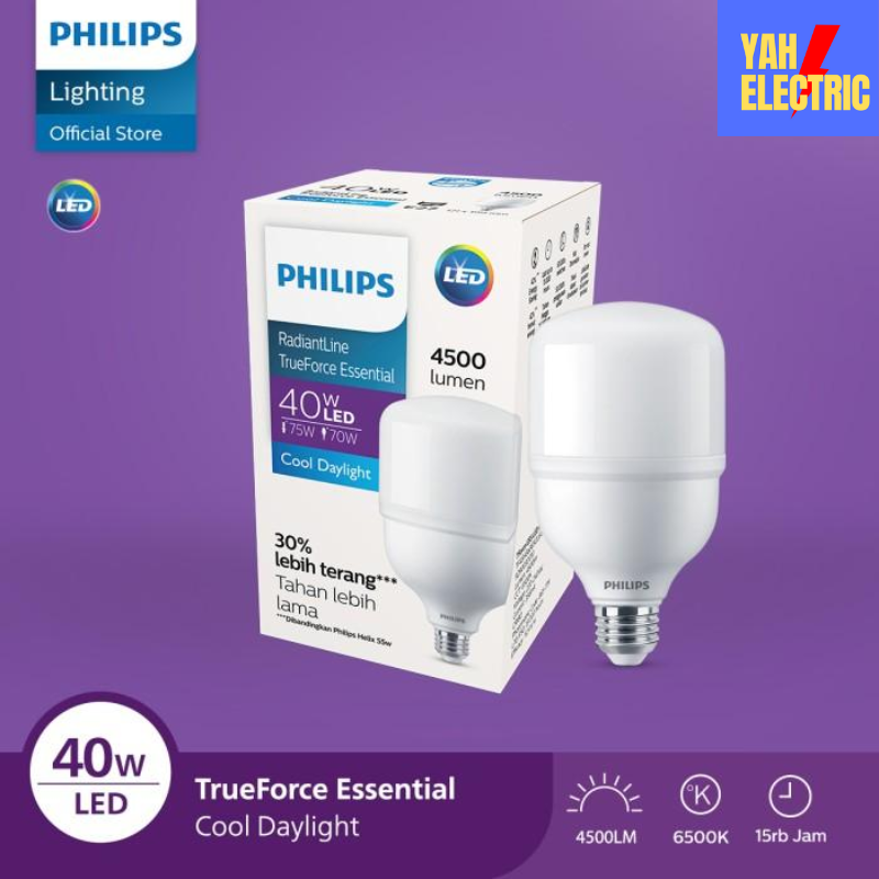 PHILIPS LAMPU LED BULB PUTIH 40W RADIANTLINE TRUEFORCE ESSENTIAL 6500K BOHLAM HEMAT ENERGI - YAH ELECTRIC