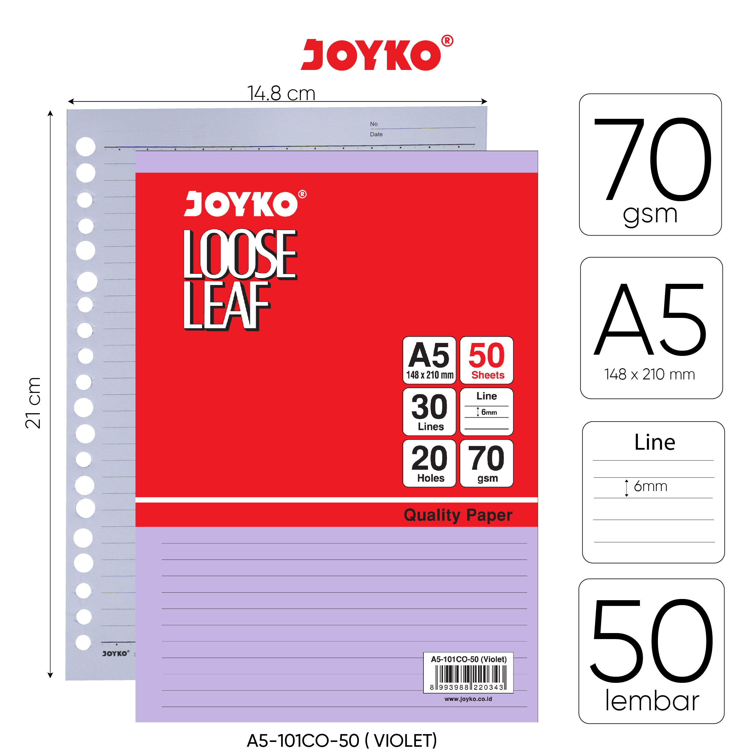 Loose Leaf Color Isi Kertas File Binder Warna Joyko A5