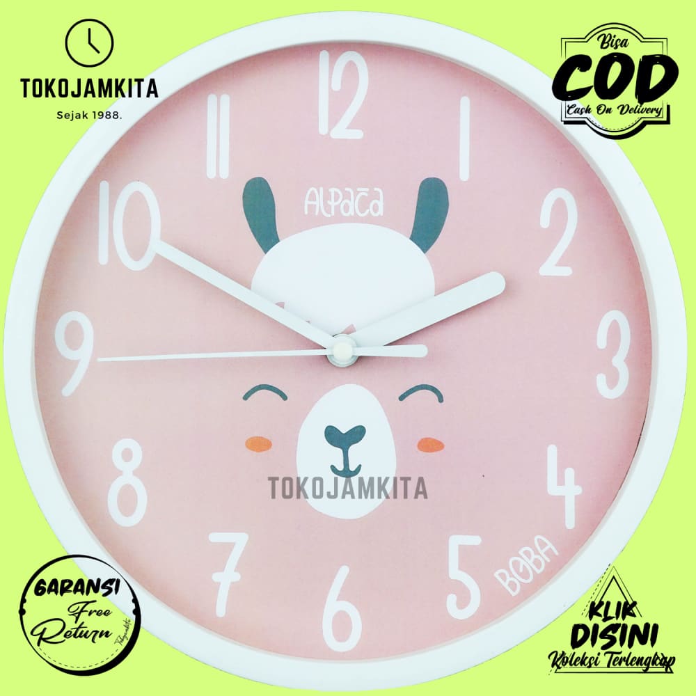 Jam Dinding Analog Hiasan Kamar Karakteranak Original Boba BB1515 Besar BestSeller Alpaca