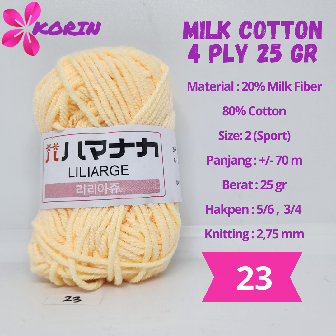[25gram] Benang Rajut Katun Susu Liliarge 4 Ply / Small PLY Milk Cotton / Cotton Yarn Milk 4ply 25gram