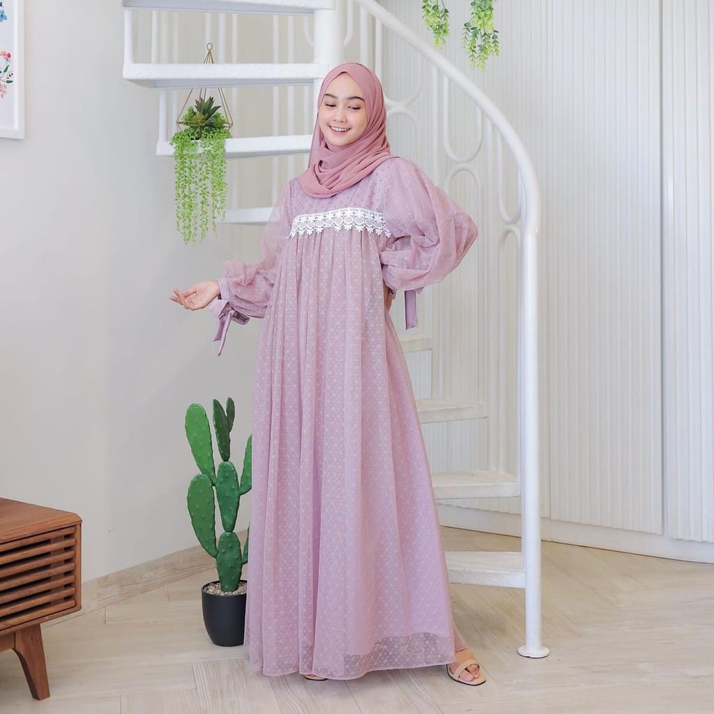 Baju Muslim Modern IVORA MAXI BO Bahan MOSSCRAPE MIX TILE COMBI RENDA Baju Gamis Remaja Baju Gamis Jumbo Gamis Kondangan Gamis Terbaru 2021 Modern BEST SELLER