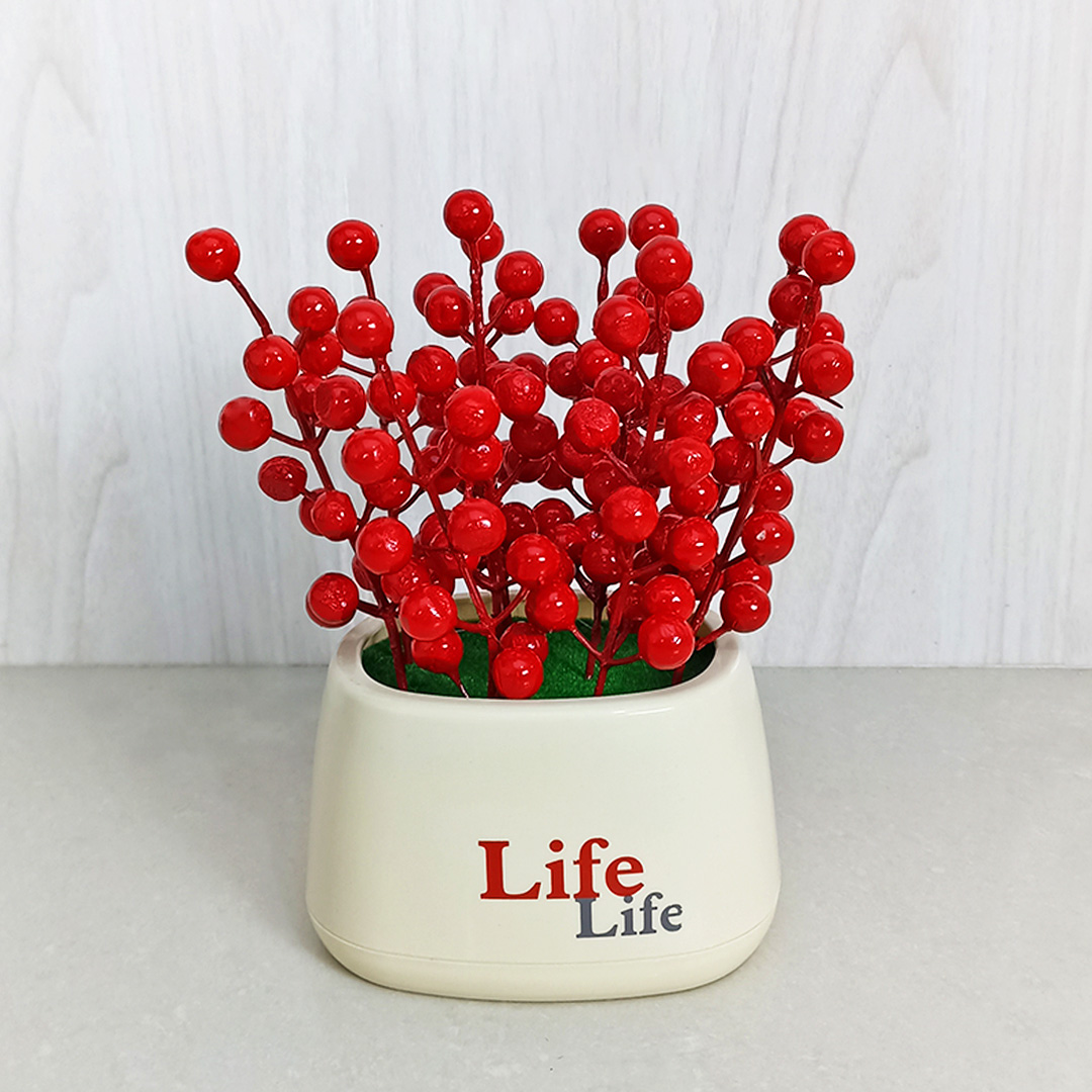 Azgalery PBP167 Tanaman Hias Plastik Pot Bunga Anggrek Buah Berry Ornamen Artificial Pajangan COD